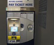 Image of parking pay station located at the entrance of parking deck